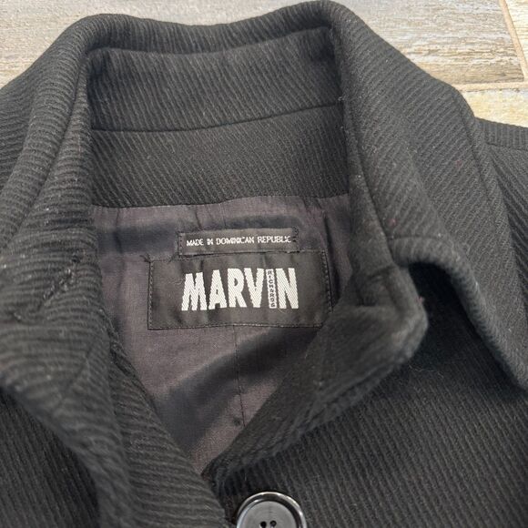 Marvin Richards Black Textured Pea Coat M Large Front Pockets Career Style M - Picture 7 of 7